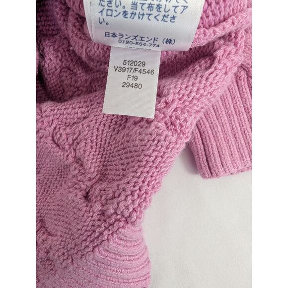 Lands End Sweater Womens Large Pink Cableknit Drifter Fisherman Cotton Academia - Picture 6 of 8